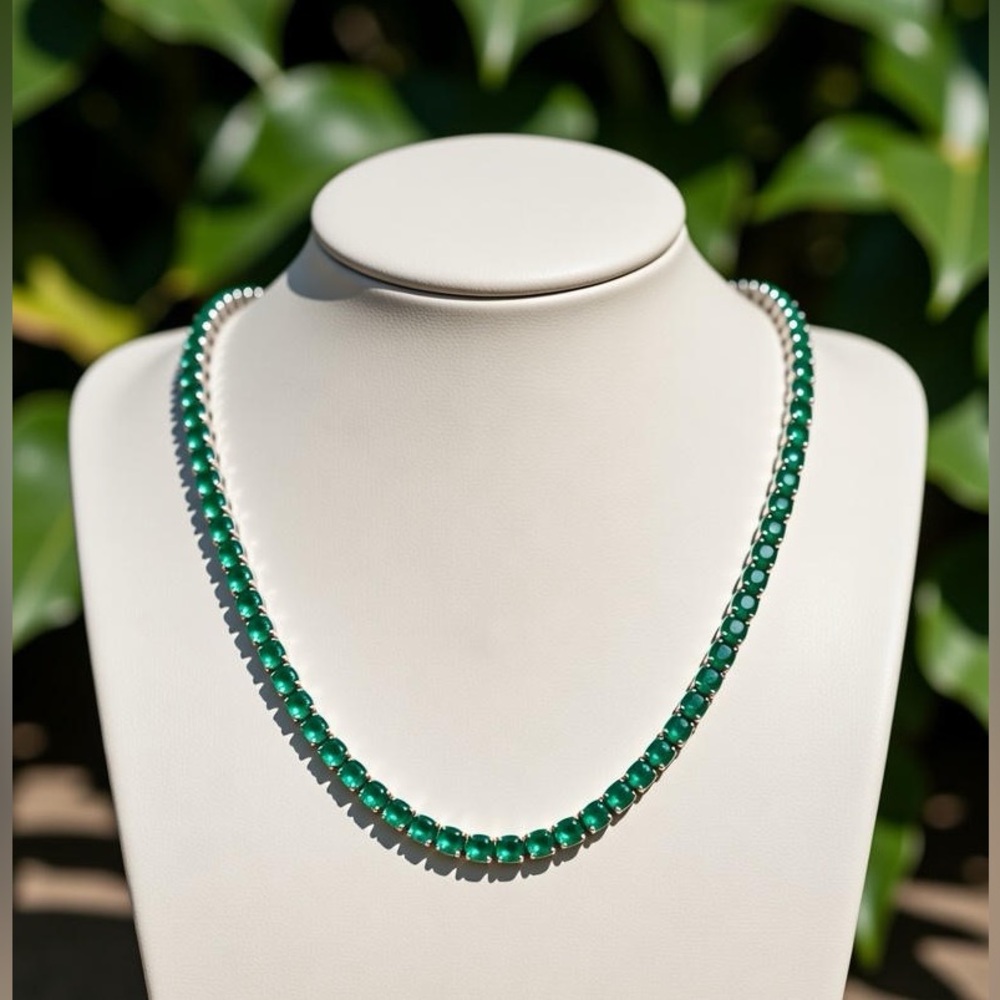 4MM Green Cubic Zirconia Tennis Chain Necklace (NWOT) - Picture 5 of 11